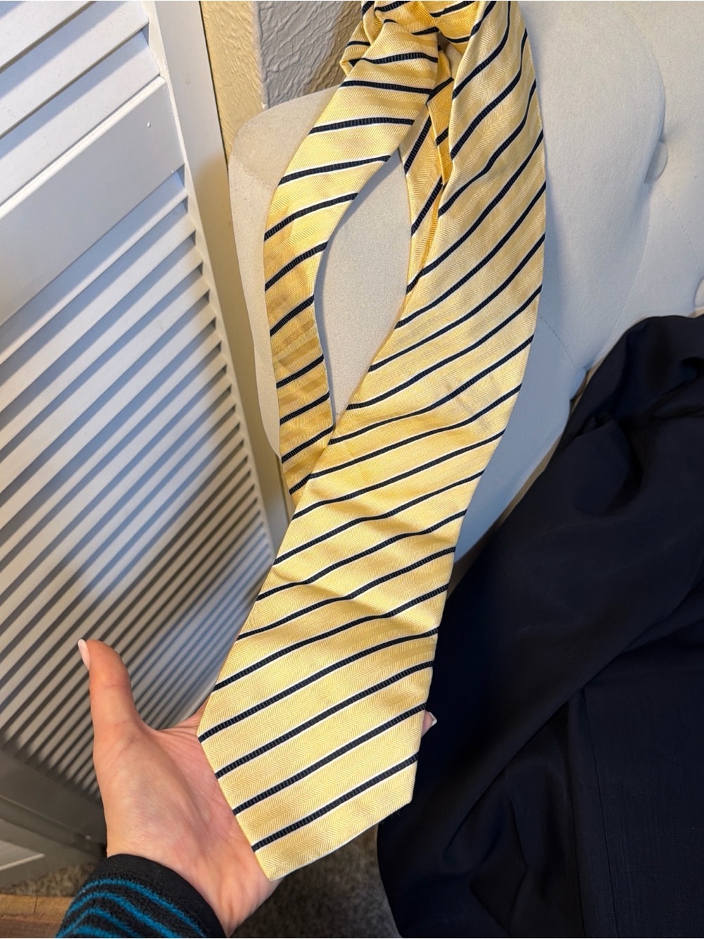 Banana Republic Yellow and Navy Striped Silk Tie